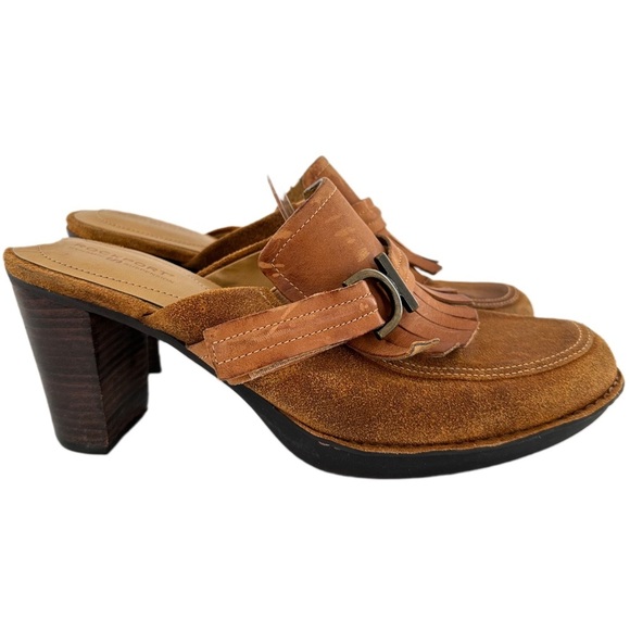 Rockport womens mules size size 8.5 tan suede fringe chunky platform clogs - Picture 12 of 12